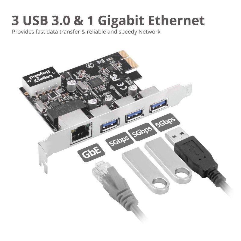SIIG 3 Port PCI Express USB 3.0 Adapt Card + Gigabit Ethernet LAN - Standard & Low - Profile Windows Server,7,8,8.1,10 PCsPCs (LB-US0614-S1) - Image 4